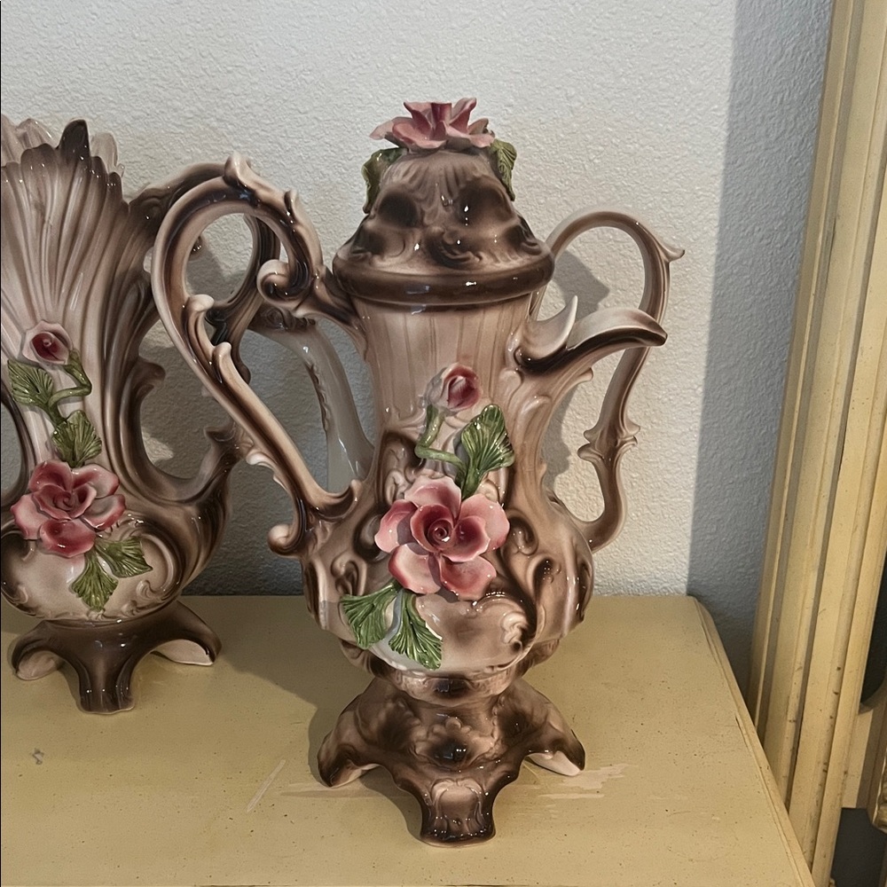 Capodimonte Floral Ceramic Pitcher w/ Lid